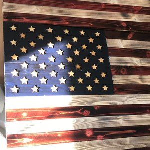 Handmade Wooden American Flag, 39/19 inch